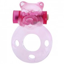 Эрекционное виброкольцо на член «Pink Bear», диаметр 1.5 см, Baile BI-010083, из материала TPE, цвет розовый, длина 4 см., со скидкой