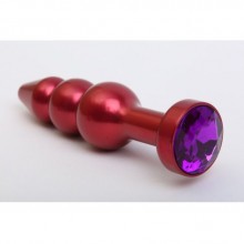 Фигурная анальная пробка-елочка с фиолетовым стразом, цвет красный, 4sexdream 329131, из материала металл, длина 11.2 см., со скидкой