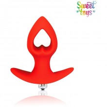 Силиконовая анальная втулка в форме сердца со съемной вибропулей, цвет красный, Sweet Toys BIOST-40184-3, длина 11.5 см., со скидкой