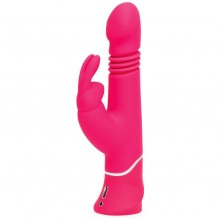 Женский вибратор с клиторальным стимулятором «Thrusting Realistic», цвет розовый, Happy Rabbit 71507, из материала силикон, длина 22.9 см., со скидкой