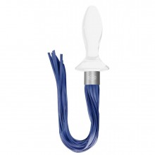 Стеклянный анальный стимулятор Chrystalino «Tail White» с синим хвостиком, цвет белый, Shots Media SH-CHR020WHT, длина 11.5 см., со скидкой