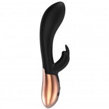 Вибратор с функцией нагрева и стимулятором клитора «Heating Rabbit Vibrator Opulent Black», цвет черный, SH-ELE003BLK, бренд Shots Media, из материала силикон, длина 20 см., со скидкой