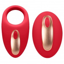 Силиконовое эрекционное виброкольцо Elegance «Poise Red» с дистанционным пультом, цвет красный, Shots Media SH-ELE018RED, цвет розовый, длина 9 см.