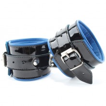 Лаированные кожаные наручники с синей подкладкой, цвет черный, размер OS, БДСМ Арсенал 51032ars, One Size (Р 42-48), со скидкой
