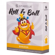Стимулириующий латексный презерватив с усиками и ароматом банана «Roll & Ball» упаковка 1 шт, СК-Визит SIT 1424 BX, цвет желтый, со скидкой