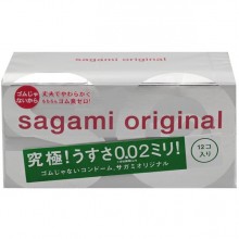 Японские тонкие полиуретановые презервативы «№12 Original 0,02», упаковка 12 шт, Sagami INSSag391, цвет прозрачный, длина 19 см.
