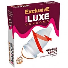 Стимулирующие латексные презервативы «Exclusive Чертов Хвост» с усиками, упаковка 1 шт, Luxe LE017, цвет мульти, длина 18 см., со скидкой