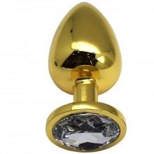 Металлический гладкий анальный страз с прозрачным кристаллом, цвет золотой, PentHouse P3405M-06, длина 9 см., со скидкой