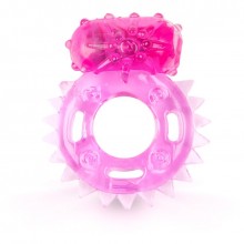 Эрекционное кольцо c вибропулей и шипами от компании Brazzers, цвет розовый, BRC003, из материала TPE, диаметр 3.5 см.