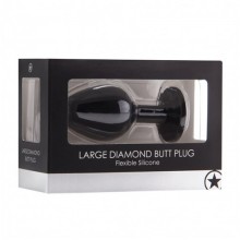 Экстра большая анальная пробка с прозрачным кристаллом «Diamond Butt Plug Extra Large», черная, Shots Media, OU183BLK, из материала силикон, длина 9.3 см.