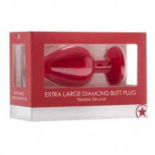 Экстра большая анальная пробка с прозрачным кристаллом «Diamond Butt Plug Extra Large», красная, Shots Media, OU183RED, цвет красный, длина 9.3 см., со скидкой