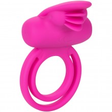 Двойное эрекционное кольцо с вибрацией «Dual Clit Flicker» от компании California Exotic Novelties, цвет розовый, SE-1843-10-3, бренд CalExotics, длина 10.25 см.