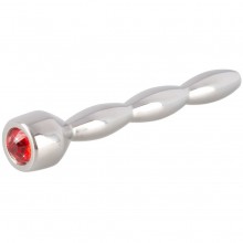 Металлический уретральный плаг «Penis Plug Jewellery Pin» с красным стразом, You 2 Toys 5347650000, бренд Orion, цвет серебристый, длина 7.1 см.