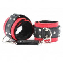 Красно-черные наручники из кожи с меховой подкладкой, БДСМ арсенал 51009ars, из материала кожа, цвет красный, длина 15.5 см., со скидкой