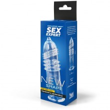 Прозрачная насадка на пенис с ребрышками и точками, Sex Expert SEM-55202, длина 12 см., со скидкой