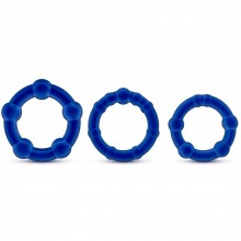 Набор из 3 синих эрекционных колец «Stay Hard Beaded Cockrings», Blush novelties BL-00013, из материала TPE, цвет синий, диаметр 3.8 см., со скидкой