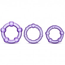 Набор из 3 фиолетовых эрекционных колец «Stay Hard Beaded Cockrings», Blush Novelties BL-00011, из материала TPE, цвет фиолетовый, диаметр 3.8 см., со скидкой