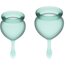Набор зеленых менструальных чаш «Feel Good Menstrual Cup Dark Green», 15 мл и 20 мл, Satisfyer J1763-5, из материала силикон, длина 7 см., со скидкой