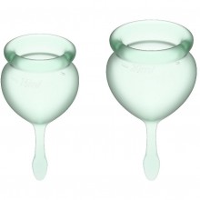 Набор сетло-зеленых менструальных чаш «Feel Good Menstrual Cup Light Green», 15 мл и 20 мл, Satisfyer J1763-1, длина 7 см.