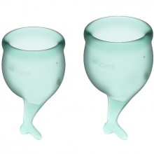 Набор менструальных чаш, 2шт «Feel Secure Menstrual Cup Dark Green» от Satisfyer J1766-5, из материала Силикон, цвет Зеленый, длина 6.4 см., со скидкой