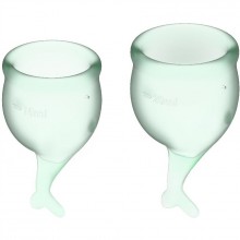 Набор менструальных чаш 2 шт «Feel Secure Menstrual Cup Light Green», от Satisfyer J1766-1, из материала Силикон, цвет Зеленый, длина 6.4 см., со скидкой