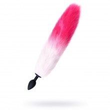Анальная втулка с бело-розовым хвостом «POPO Pleasure M», рабочая длина 5 см, диаметр 2.5 см, Toyfa 731446, цвет черный, длина 45 см.