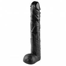 Черный фаллоимитатор-гигант с мошонкой от компании Джага-Джага, рабочая длина 39 см, 1016-23 BX DD, из материала TPE, длина 44.5 см., со скидкой