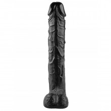 Черный фаллоимитатор-гигант с мошонкой от компании Джага-Джага, рабочая длина 44 см, 1016-26 BX DD, из материала TPE, длина 51 см., со скидкой