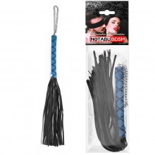 Черная многохвостая плеть-флоггер с синей ручкой, длина хвоста 24 см, Notabu ntb-80645, из материала искусственная кожа, длина 40 см., со скидкой