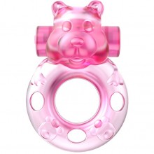 Эрекционное виброкольцо «Pink bear», Baile BI-010083A, из материала TPE, цвет розовый, длина 5 см., со скидкой