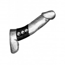 Широкое лассо-утяжка на пенис с металлическими кнопками, черное, Джага-Джага 901-03 BX DD, из материала экокожа, длина 17.5 см., со скидкой