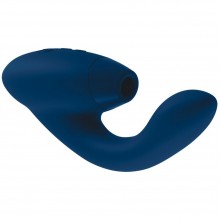 Перезаряжаемый бесконтактный клиторальный стимулятор «Womanizer Duo» с вагинальным отростком, WZ071SG5, цвет синий, длина 12 см., со скидкой