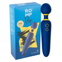 Компактный и универсальный вибромассажер «Romp Flip», с гнущейся головкой, для интимного массажа, цвет синий, от ROMP RPWDSG5, бренд Wow Tech, из материала силикон, длина 23 см., со скидкой