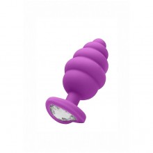 Фиолетовая ребристая анальная пробка с ребрами разного диаметра, рабочая длина 7 см, Shots OU458PUR, бренд Shots Media, цвет фиолетовый, длина 8 см.