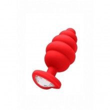 Красная ребристая анальная пробка с ребрами разного диаметра, рабочая длина 7 см, Shots OU458RED, бренд Shots Media, длина 8 см.