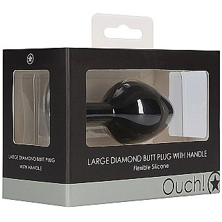 Анальная пробка для ношения с кристаллом «Diamond Butt Plug With Handle», рабочая длина 7.5 см, Shots OU482BLK, бренд Shots Media, коллекция Ouch!, длина 8.6 см., со скидкой