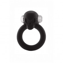 Черное эрекционное кольцо с вибрацией «Shadow Skull Cockring» с черепом, внутренний диаметр 2.4 см, Shots SLI163BLK, бренд Shots Media, длина 5.6 см., со скидкой