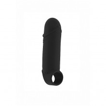 Черная увеличивающая насадка на пенис закрытого типа «No35 Stretchy Thick Penis Extension», внутренняя длина 11.7 см, Shots SON035BLK, бренд Shots Media, из материала TPE, длина 15.2 см.