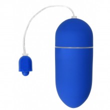 Синее гладкое виброяйцо «Vibrating Egg» с 10 режимами вибрации, 8 см., бренд Shots Media, длина 8 см.