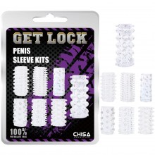 Набор из 7 прозрачных насадок на пенис «Get Lock», Chisa CN-330325415, бренд Chisa Novelties, из материала TPE, длина 6.8 см., со скидкой