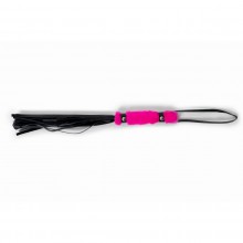 Черная многохвостая плетка с розовой ручкой, Джага-Джага 911-33 BX DD, из материала экокожа, цвет розовый, длина 44 см., со скидкой