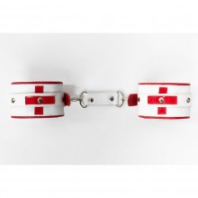 Белые наручники медсестры с крестом, Джага-Джага 910-16 BX DD, цвет белый, со скидкой