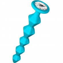 Голубая анальная цепочка с кристаллом «Emotions Buddy», Lola Games 1400-02lola, из материала силикон, длина 17.7 см., со скидкой