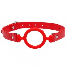 Красный кляп-кольцо с кожаными ремешками «Silicone Ring Gag», диаметр 5.2 см, Shots OU463RED, бренд Shots Media, из материала Силикон, длина 57 см., со скидкой