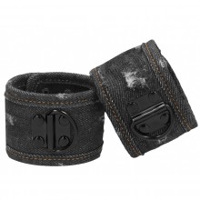 Черные джинсовые наручники «Roughend Denim Style», Shots OU471BLK, из материала ткань, коллекция Ouch!, длина 26 см.