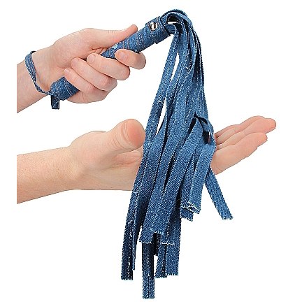 Многохвостая голубая джинсовая плеть-флогер «Roughend Denim Style», общая длина 57 см, Shots OU474BLU, из материала ткань, коллекция Ouch!, цвет голубой, длина 57 см.