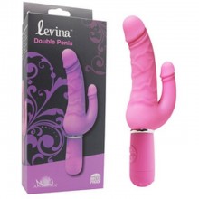 розовый вибратор «Levina Double Penis» для двойного проникновения с 10 режимами работы, Aphrodisia 88006pinkHW, из материала силикон, со скидкой