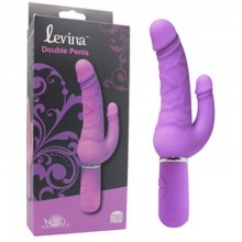 Фиолетовый вибратор «Levina Double Penis» для двойного проникновения с 10 режимами работы, Aphrodisia 88006purHW, из материала силикон, длина 11.5 см., со скидкой
