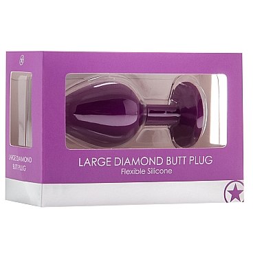 Анальная пробка с кристаллом «Diamond Butt Plug Large» фиолетового цвета со стразом-сердечком прозрачного цвета, рабочая длина 6.6 см, Shots OU182PUR, бренд Shots Media, коллекция Ouch!, длина 8 см., со скидкой