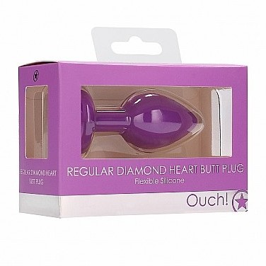 Классическая анальная пробка «Diamond Heart Butt Plug» с прозрачным стразом в форме сердца, фиолетовая, рабочая длина 6 см, Shots OU335PUR, бренд Shots Media, цвет фиолетовый, длина 7.3 см.
